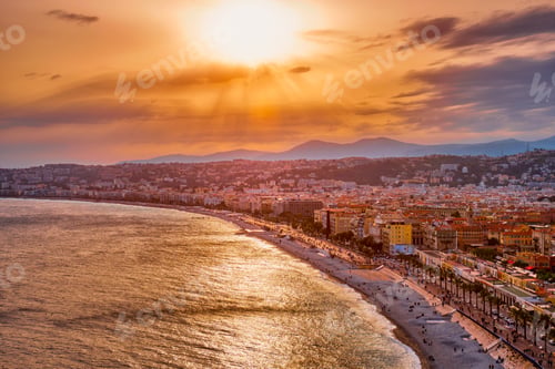Preview: Picturesque view of Nice, France on sunset