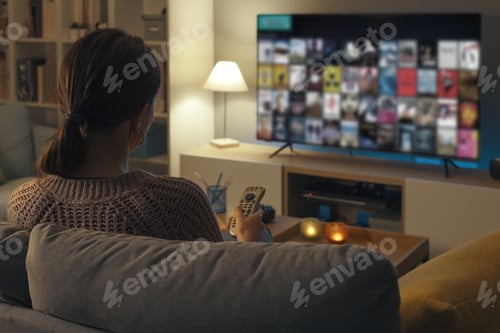 Preview: Woman watching TV at home and relaxing