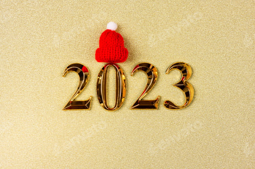 Preview: New year 2023 on golden background. Happy new year 2023 background, new year holidays card