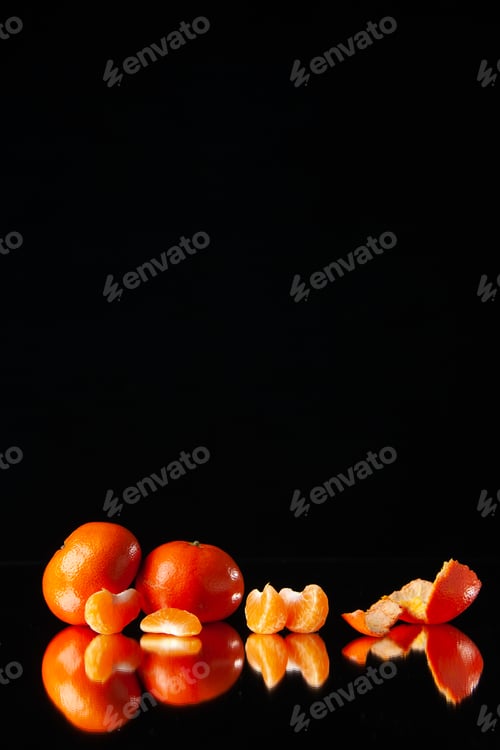 Preview: front view fresh tangerine with peels on black background drink tree citrus fruit darkness orange
