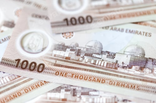 Preview: New UAE banknotes banknotes of one thousand, paper money closeup