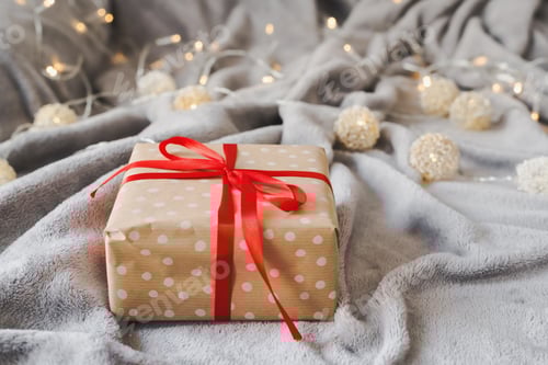 Preview: Wrapped Present with Red Ribbon and Lights