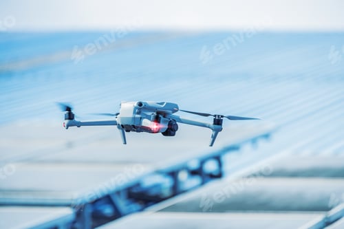 Preview: Engineer drone, UAV solar roof inspector, flying drone use inspect panel industry building concept