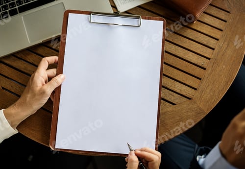 Preview: Hands Hold Paper Clipboard Business Talk