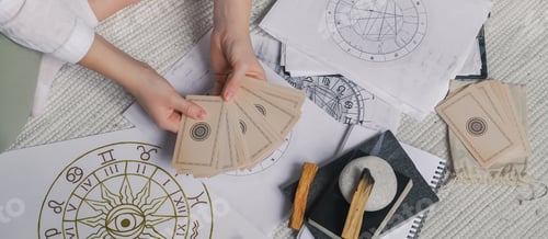 Preview: Astrology. Astrologer calculates natal chart and makes a forecast of fate Tarot cards, Fortune