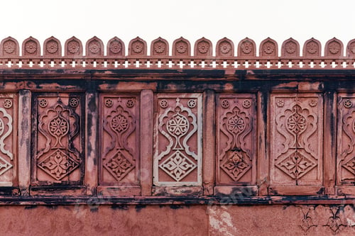 Preview: Ancient wall decoration of Agra Red Fort, beautiful decorative patterns on Red Fort