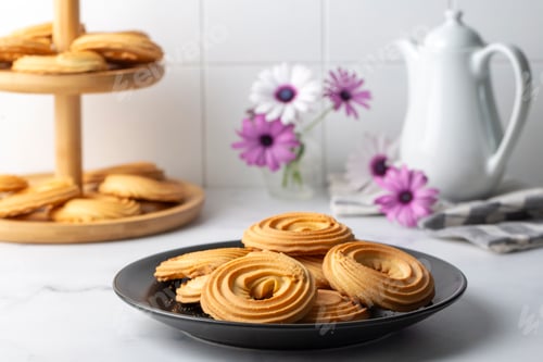 Preview: Sweet and tasty round butter cookies. Round ring shaped German spritz biscuits