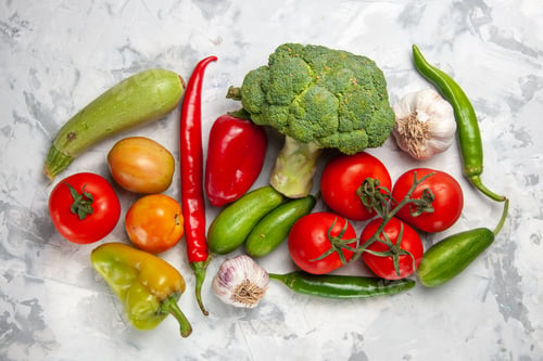 Preview: top view fresh green broccoli with vegetables on white background salad ripe health diet