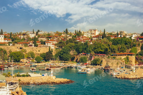Preview: Panoramic view of Antalya Old Town port and Mediterranean Sea, Turkey
