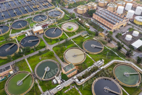 Preview: Sha Tin, Hong Kong 17 March 2019: Top down view of Sewage treatment plant in Hong Kong