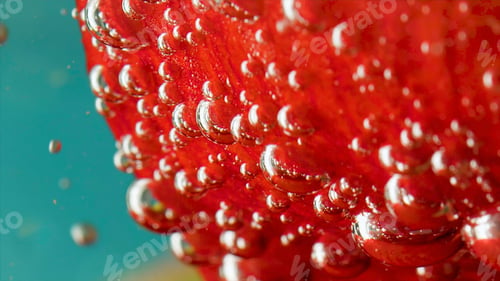 Preview: Close-up of beautiful bubbles on flower petals. Stock footage. Beautiful bubbles on flower petals