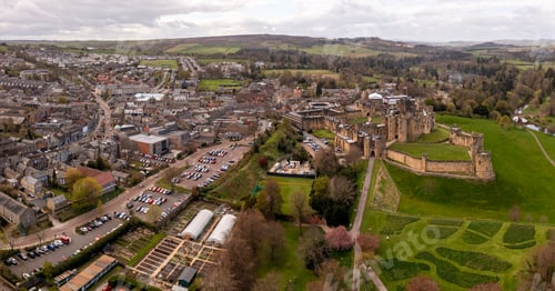 Preview: Aerial landscape view of Alnwick town centre in Northumberland, UK
