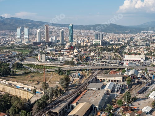 Preview: Panoramic izmir city photo taken with night long exposure technique, with plenty of light