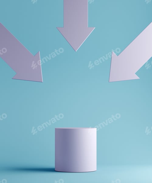 Preview: Pastel color cosmetic product presentation scene. 3d illustration with arrows