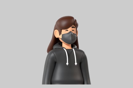 Preview: Cartoon woman wearing mask hoodie