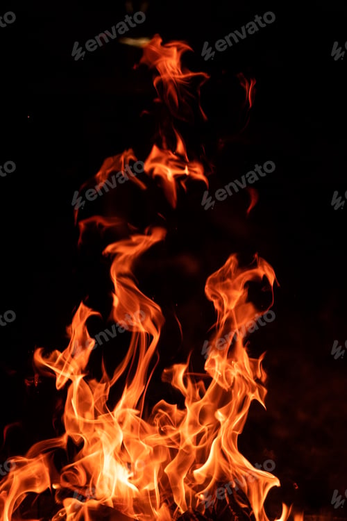 Preview: Fire flame isolated on black background
