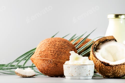 Preview: Organic healthy food, beauty and SPA product. Gray background