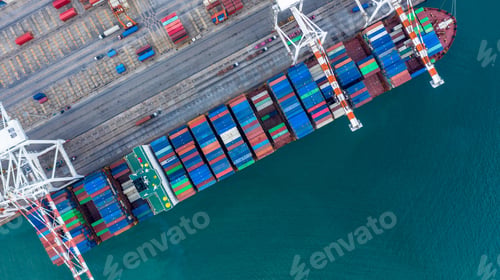 Preview: Aerial view container ship working at seaport, Global business company import export logistic.