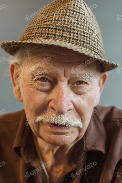 Preview: Close up. Thoughtful portrait of a gray-haired old man.