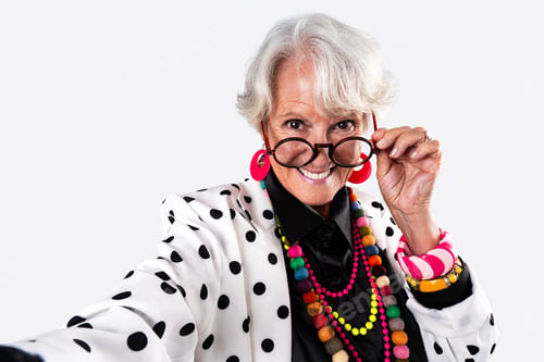Preview: Beautiful senior woman with gray hair portrait in studio