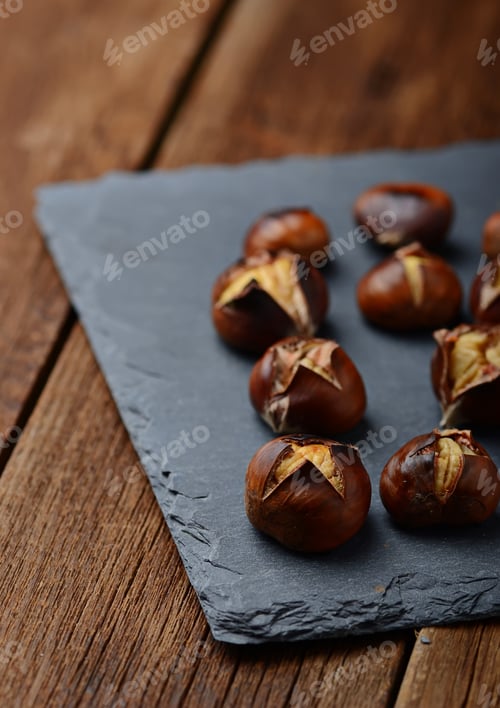 Preview: Roasted chestnuts on slate board