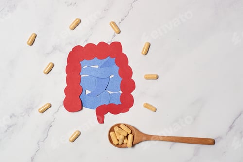 Preview: Pills of nutritional supplements and probiotics for better digestion.