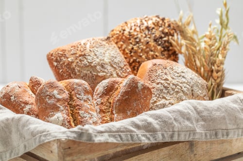 Preview: Rustic buns for tasty breakfast. Buns from the bakery.