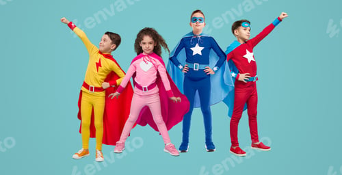 Preview: Team of superhero kids in studio