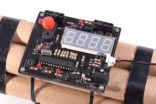 Preview: Dynamit With Stop Watch Detonator On A White Background