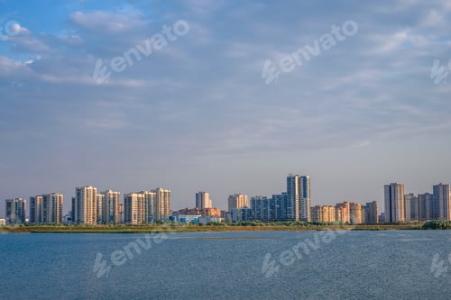 Preview: Urban landscape on river bank.