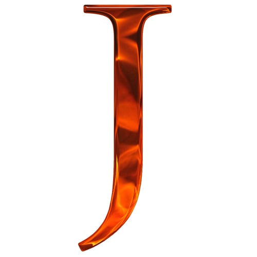 Preview: Uppercase letter J - the extruded of glass with pattern flame, isolated on white background