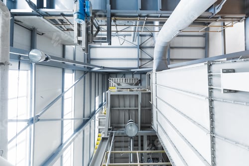 Preview: Fiberglass production industry equipment at manufacture background