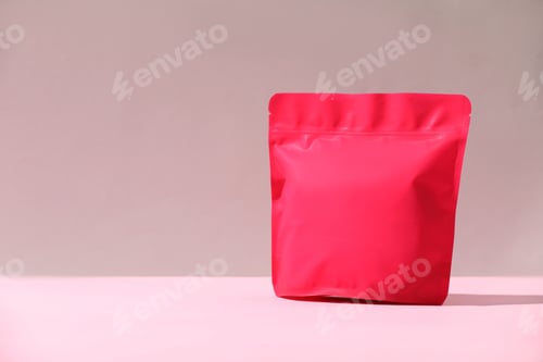 Preview: Zipper stand-up pouch on color background, mockup for design