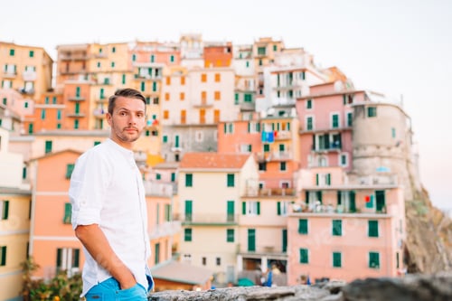 Preview: Man tourist outdoors in italian village on vacation