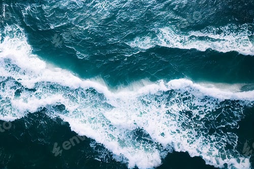 Preview: Aerial drone view with of crashing waves in crystal ocean. Top view. Blue clean wavy sea water.Blue