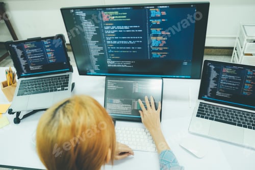 Preview: Programmer is coding and programming software.