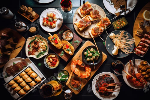Preview: Pinchos and tapas typical of the Basque Country, Spain. Selection of different foods to choose from