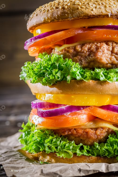 Preview: Closeup of tasty homemade big burger