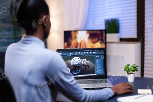 Preview: Dark skinned woman working on mechanical concept