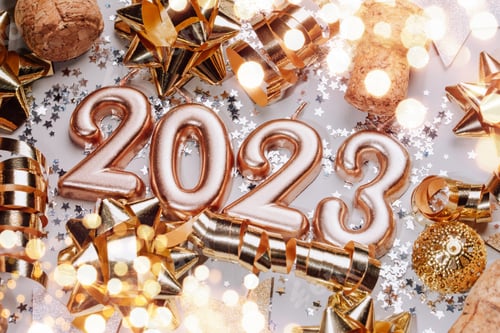 Preview: Holiday background Happy New Year 2023.