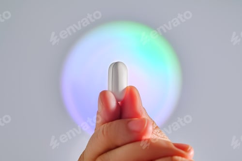 Preview: Tablet in hand against the background of a glowing circle.