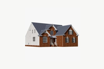 Preview: Two-story brick and siding house with shuttered windows and awning