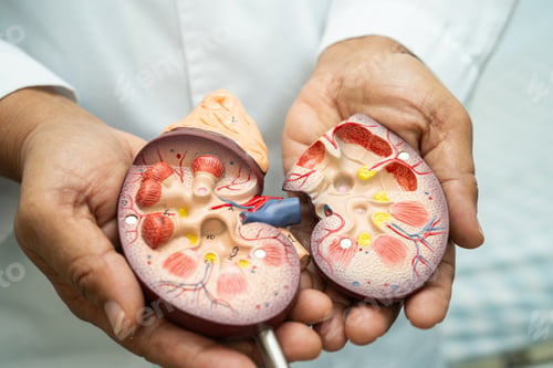 Preview: Kidney disease, Chronic kidney disease ckd, Doctor hold human model to treat and study in hospital.
