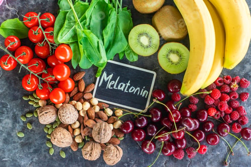 Preview: Foods containing melatonin on a beautiful background. Selective focus.