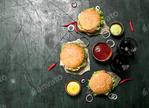 Preview: Fast food. Fresh burgers with cola.