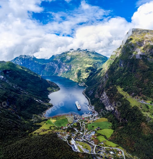 Preview: Geiranger fjord, Norway aerial photography.