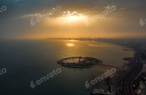 Preview: Aerial view of an island in Kuwait at sunset