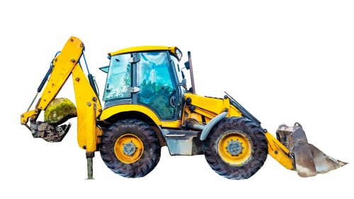 Preview: A large yellow multifunctional wheeled tractor isolated on white background.