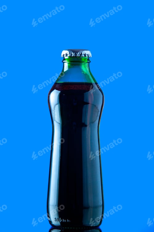 Preview: front view soda drink glass bottle on lake blue background