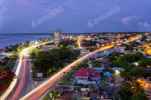 Preview: Aerial view of Matanzas city in Cuba at evening
